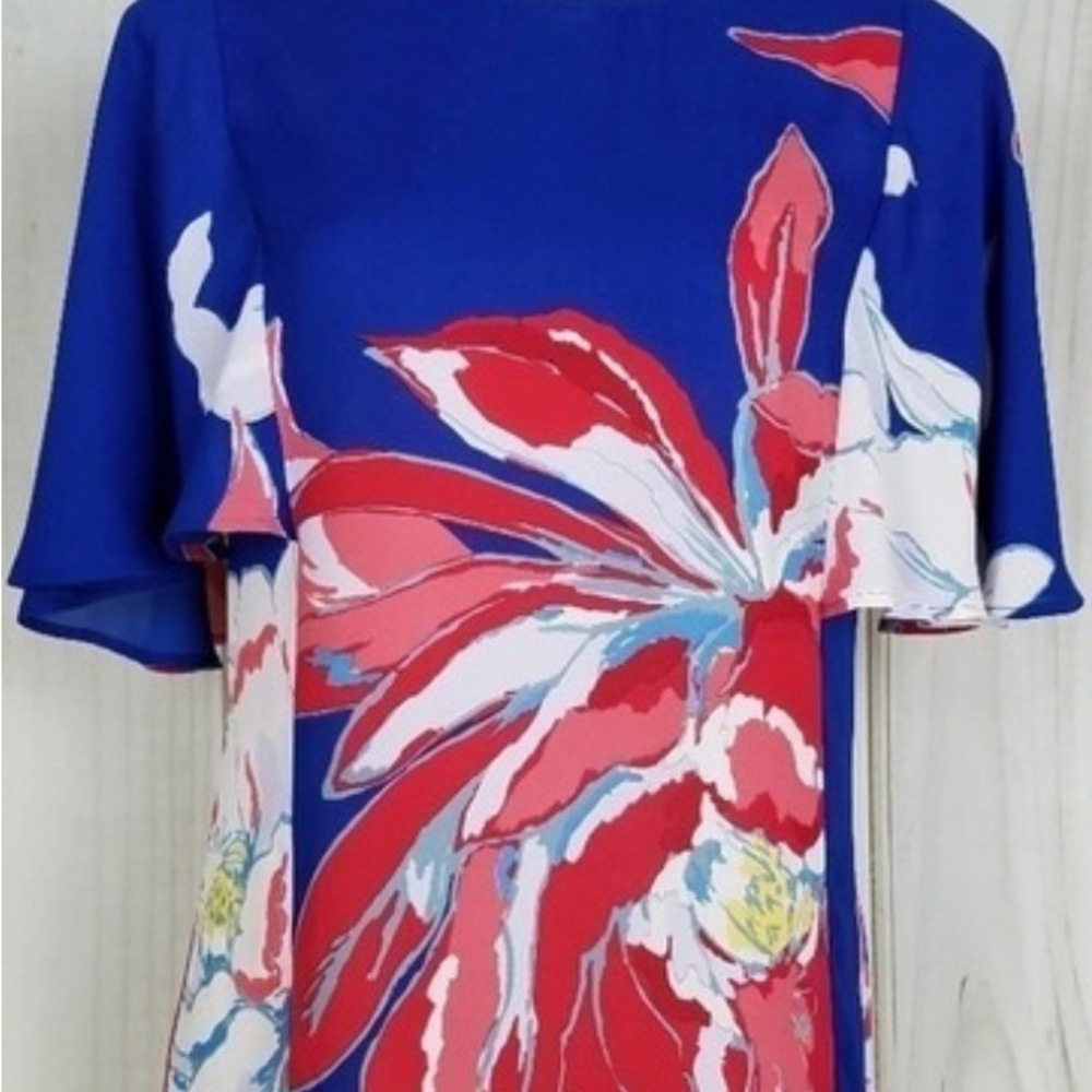Gibson Latimer Career Blue Red Floral Blouse